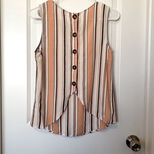 MINE Striped Sleeveless Top w/ Button Back
